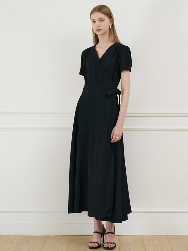 VIVIANA Short Sleeve Wrap Dress_Black