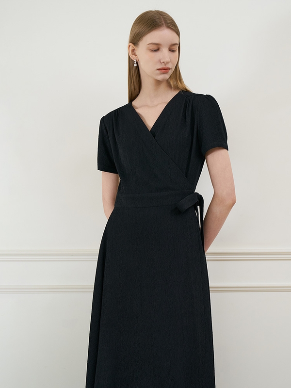 VIVIANA Short Sleeve Wrap Dress_Black