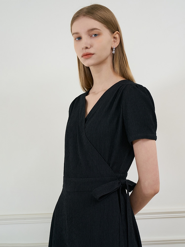 VIVIANA Short Sleeve Wrap Dress_Black