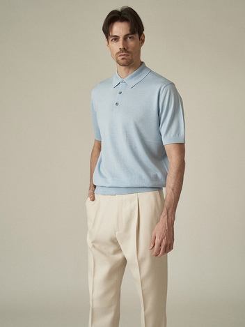 Silk Blended Half Polo_Light Blue
