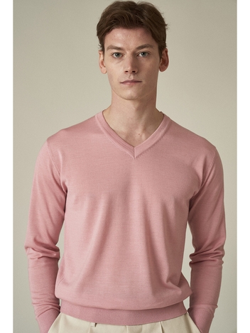 Silk Blended V-neck Sweater_Pink