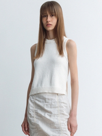 cotton blend back point string knit vest (ivory)