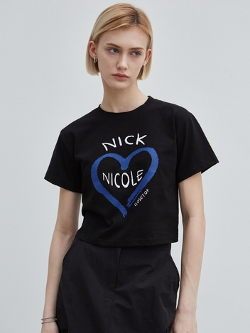 NICOLE VINTAGE HEART SILKET CROP TOP_BLACK