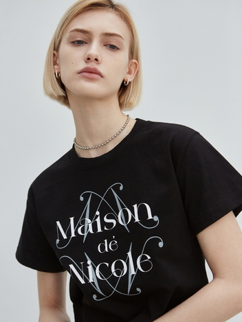 NICOLE MAISON LOGO SILKET CROP TOP_BLACK