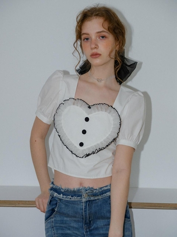 Cest_White big heart blouse