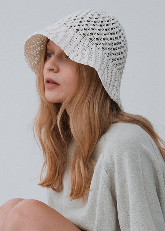 Paper yarn crochet bucket hat_Off white 