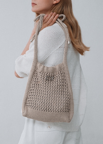 Paper yarn crochet bucket bag_Stone