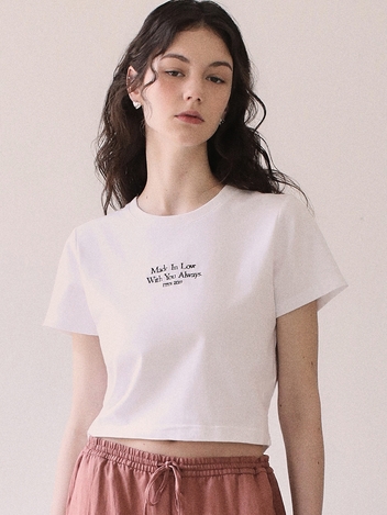 EMBROIDERY SLOGAN CROP T-SHIRT_WHITE