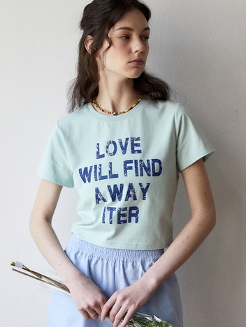 VINTAGE PRINTED LOVE CROP T-SHIRT_MINT NAVY