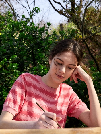 MIXED STRIPE HALF SLEEVE KNIT_PINK