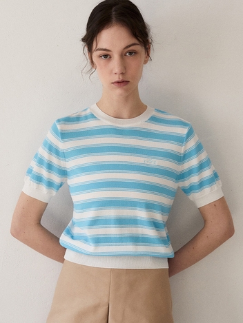 MIXED STRIPE HALF SLEEVE KNIT_AQUA