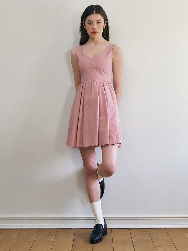 Lily_Shirred Mini V-neck Dress_Pink