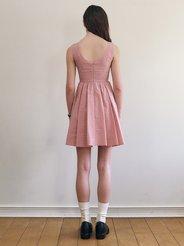 Lily_Shirred Mini V-neck Dress_Pink