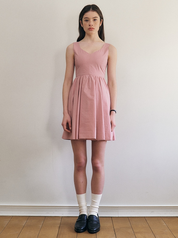 Lily_Shirred Mini V-neck Dress_Pink