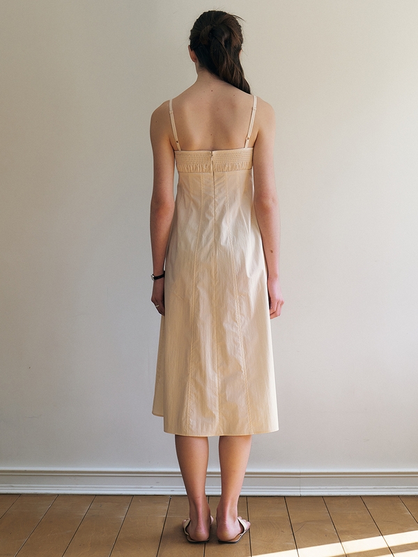 Berna_Cotton Smocking Sleeveless Dress - Ivory