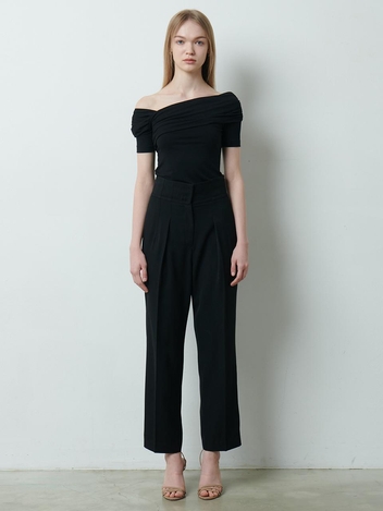 [HUNCH] Back banding blocked high waist pants
