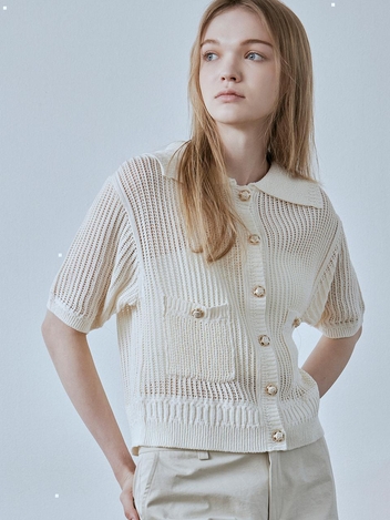 [HUNCH] Crochet collar knit cardigan (2color)