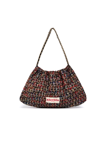 TWEED MUFFY wide chain bag - BLACK