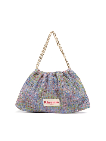 TWEED MUFFY wide chain bag - SKY BLUE