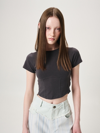 Back Slit Hook Detail T-Shirt, Charcoal