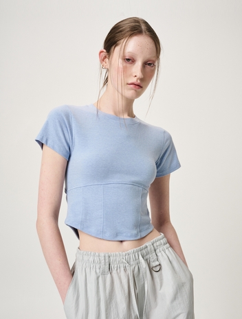 Back Slit Hook Detail T-Shirt, Sky Blue