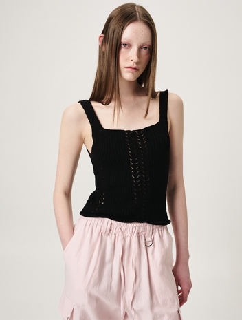 Ribbed Sleeveless Knit Top, Black