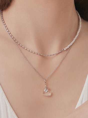 SILVER 앤플라워 하트 목걸이_JAAN3G331