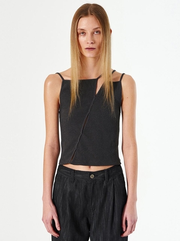 SLIT RIBBED SLEEVELESS TOP_DARK GREY