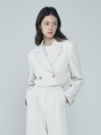 클래식 더블 버튼 크롭 자켓 (아이보리)