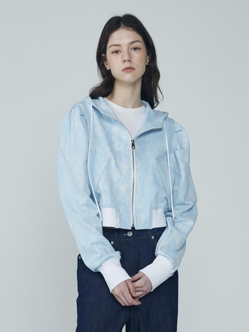 퍼프 숄더 크롭 후드 집업 (스카이블루)