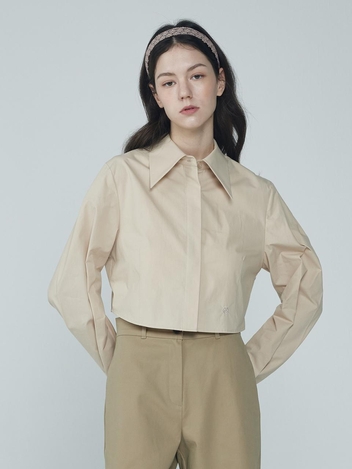 빅 카라 크롭 롱슬리브 셔츠 (베이지)