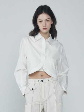 스트라이프 라운드 크롭 셔츠 (화이트)