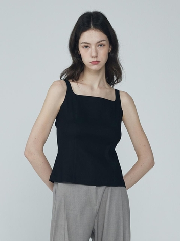 스퀘어 넥 라미린넨 스판 슬리브리스 (블랙)