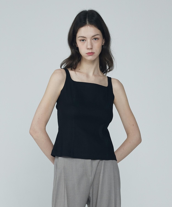 스퀘어 넥 라미린넨 스판 슬리브리스 (블랙)