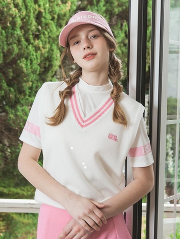 NEW PREPPY GOLF VEST 몽버디 브이넥 니트 베스트 WHITE&PINK