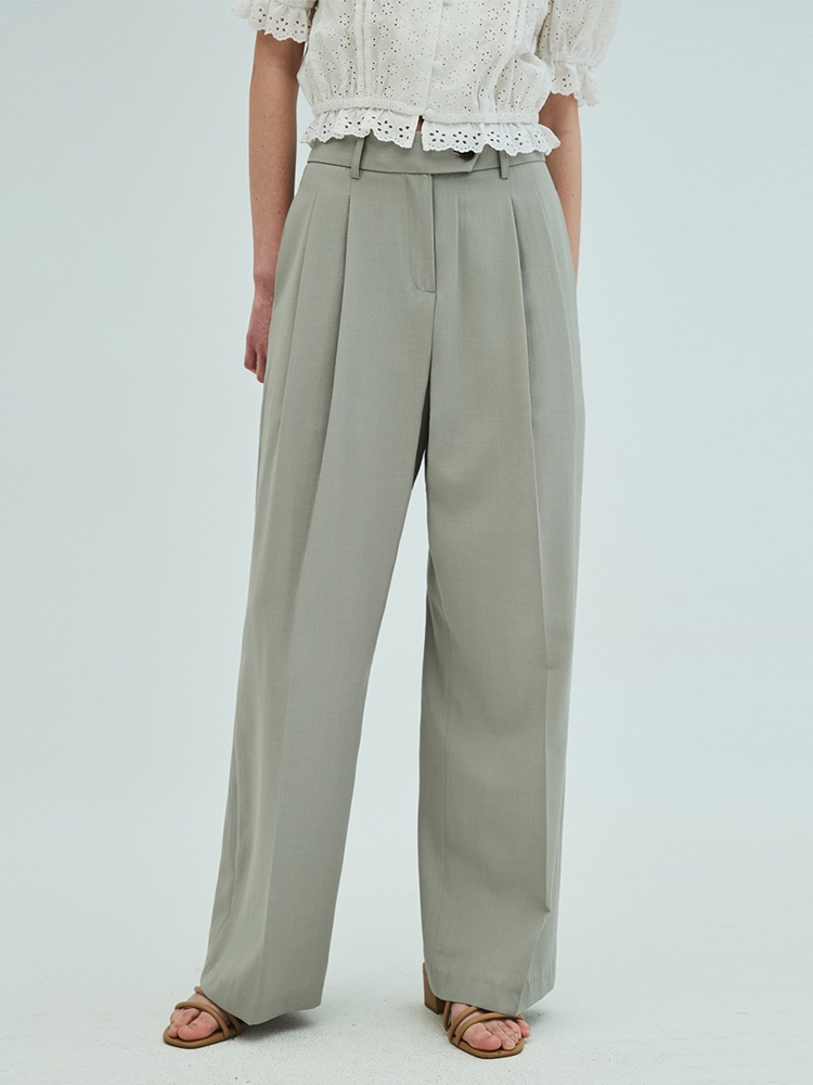 Summer two-tuck wide pants_Khaki