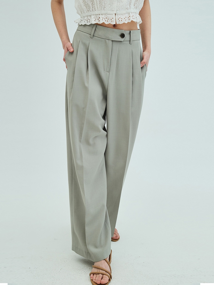 Summer two-tuck wide pants_Khaki