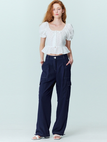 Wide Leg Stitch Cargo Pants_Navy