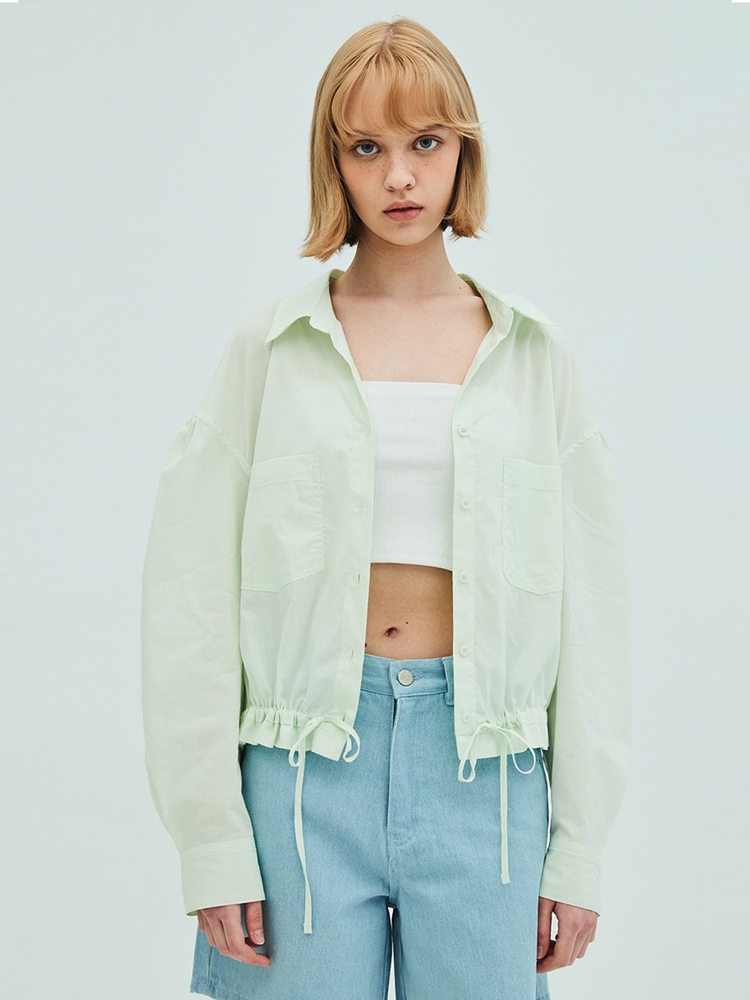 Natural Cotton Blouson Shirt Blouse_Mint