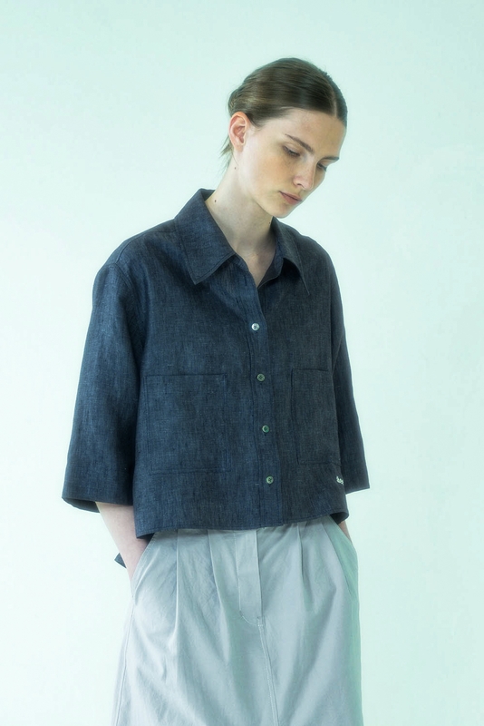 Shirts Crop Linen Blue