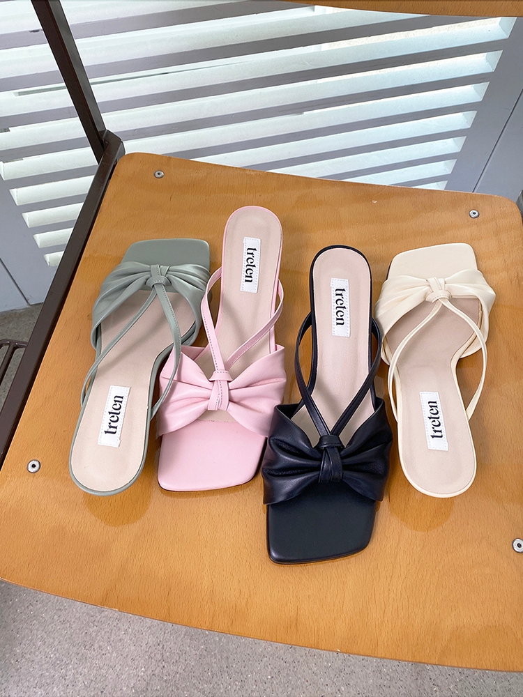 Pleats T-bar sandals_4 colours