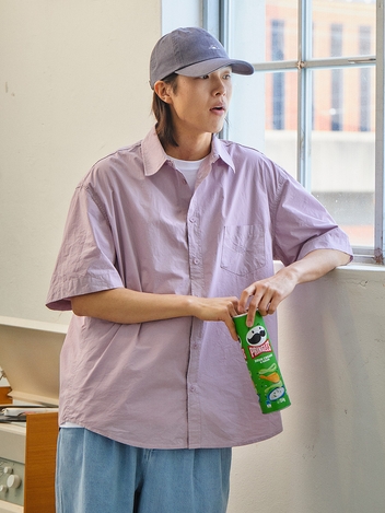 릴렉스 코튼 하프 셔츠 라일락