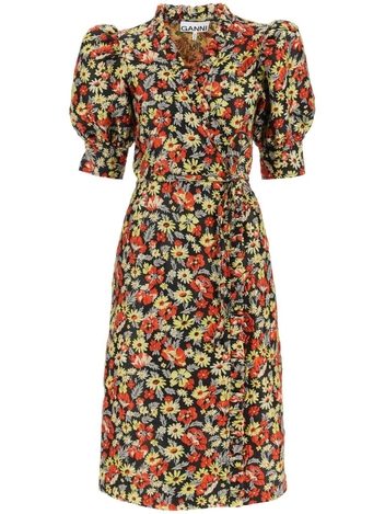 Ganni 3d jacquard wrap dress F7431
