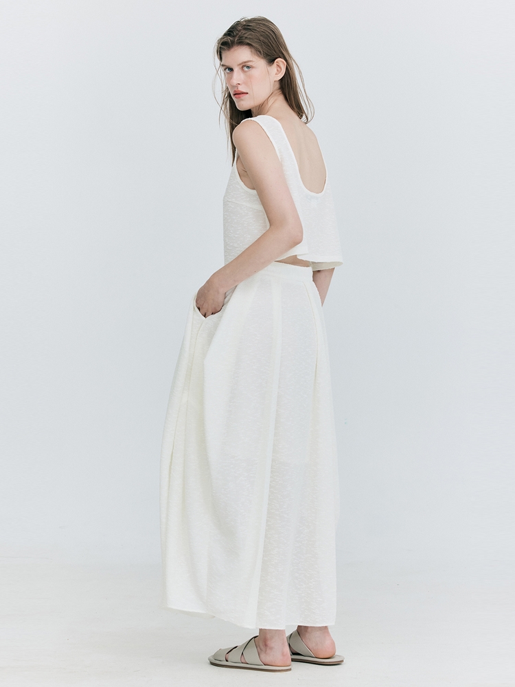 Gather Balloon Long Skirt_White