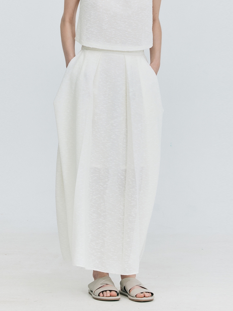 Gather Balloon Long Skirt_White