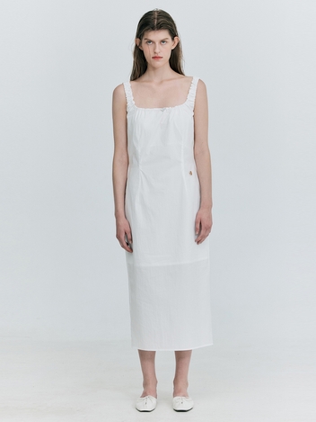 Shirring Sleeveless Dress_White
