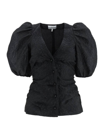 Ganni jacquard blouse with puff sleeves F7450