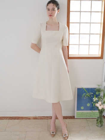 Mikado silk square-neck midi dress Ivory