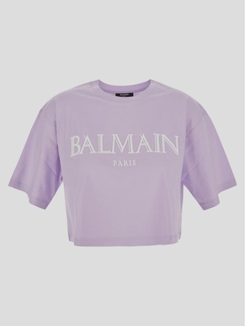 Balmain Cropped T-Shirt With Rubber Roman Balmain Logo AF0EE020BC27QCU
