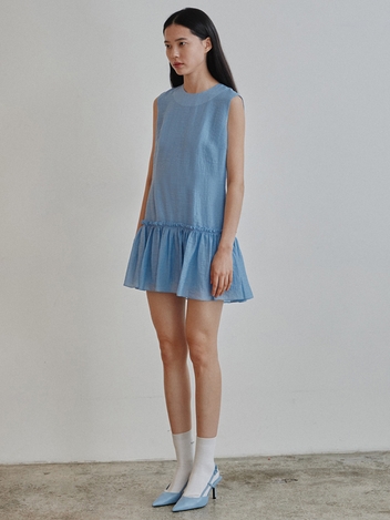 LOVE FRILL A LINE MINI DRESS - BLUE
